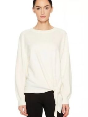 Vince Cream Side-Tie Crewneck Sweater 100% Cotton, Small